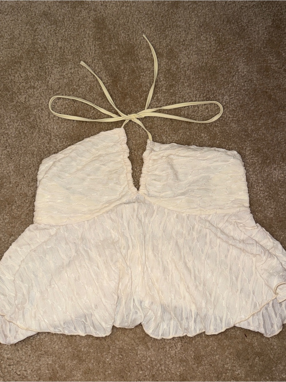 Cream Crinkled Halter Peplum Top